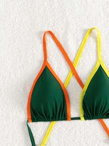 Swim SXY Summer Colorblocked Halterneck One-Piece Swimsuit With Hollow Out Trim - Multicolor - View 3