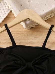 SHEIN Chica Joven Camiseta de hombros descubiertos & Pantalones acampanados con estampado de mariposa
