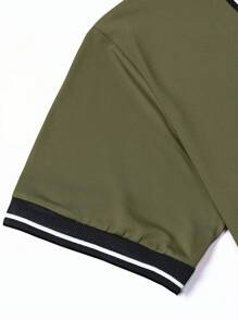 Men's Casual Contrast Color Block Short Sleeve Polo Shirt - Army Green - View 7