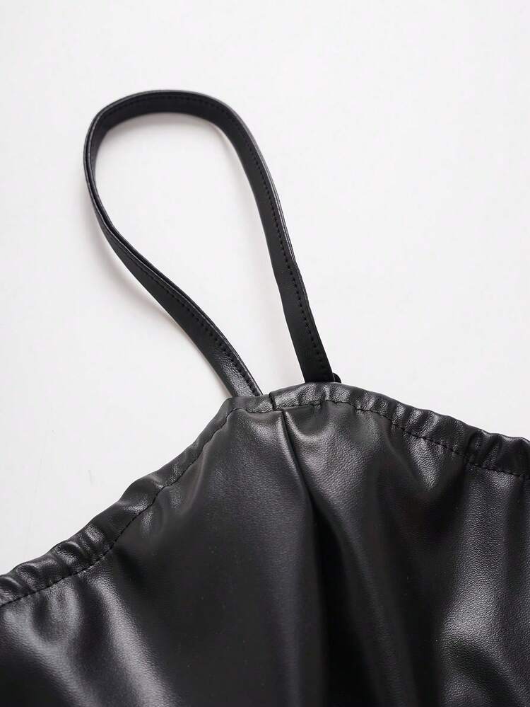 Front Button Closure Pu Tank Top
