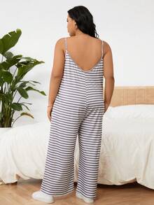 SHEIN LUNE Kích thước lớn Của phụ nữ Giải trí Màu xám & Trắng Sọc Áo liền quần - Đen và trắng - Xem 2