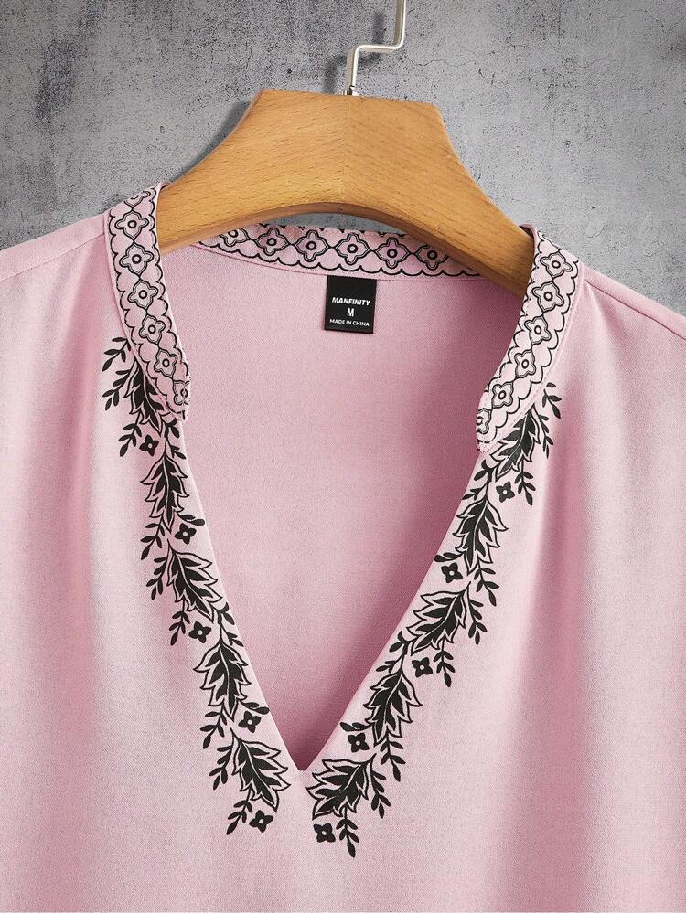 Men's Floral Printed Long Sleeve Woven Casual Shirt
