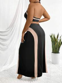 Maweii Plus Size Mesh Contrast Color-Contrast Two-Piece Set - Black - View 2