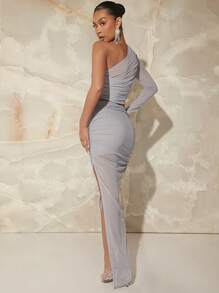 L'Amorae Ladies' Mesh Pleated Slim Fit 2-Piece Set - Dusty Blue - View 2