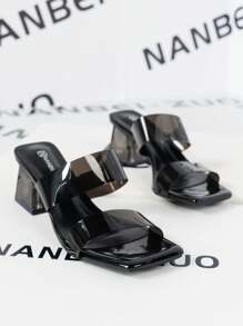 Giày cao gót hai quai màu đen cho nữ dùng trong đám cưới, tiệc tùng, Giày cao gót pha lê, Giày cao gót hở mũi, Giày cao gót mùa xuân và mùa hè mới 2024 dành cho nữ, Giày cao gót mũi vuông dày đa năng, Giày cao gót thanh lịch và thời trang cho lễ hội âm nhạc, Giày cao gót thời trang cho nữ - màu đen - Xem 3