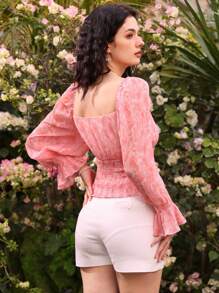 Aveloria Willekeurig Geprint Klokmouwen Cropped Blouses