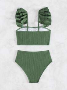 SHEIN Swim Summer Beach dames bikiniset met textuur, ruches en armsgaten en ruches