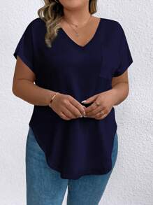 EMERY ROSE Plus Size Women's Batwing Sleeve Pocket T-Shirt - Navy Blue - View 3
