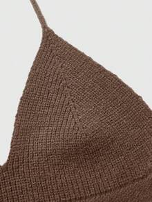 ROMWE Fairycore Mushroom Pattern Tie Backless Halter Knit Top - Coffee Brown - View 4