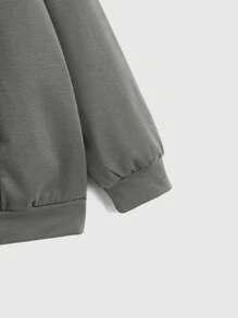 ROMWE Fairycore Butterfly Print Zip Up Drop Shoulder Drawstring Hoodie, School - Grey - View 4