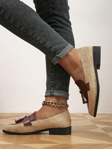 女款復古風格圓頭平底鞋,帶流蘇裝飾和色塊設計 - 彩色 - 查看 5