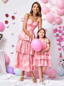 SHEIN Jong Van een meisje Tie dye patroon Taart Zoom Zomer Spaghetti bandjes Jurken