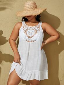 Swim Vcay Summer Beach Plus Size Crochet Patchwork Sleeveless Cover Up