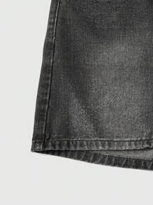 ROMWE Fairycore Quần short denim nữ Nút Túi Dây kéo Lễ Các Thánh - Màu xám đen - Xem 4