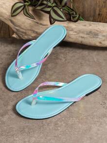 Simple Thin Strap Flip-Flops, Perfect For Summer Beach Vacation - Blue - View 4