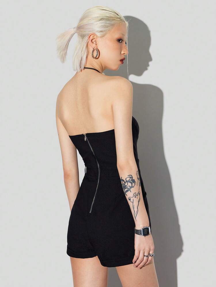 Ladies' Solid Color Strapless Romper