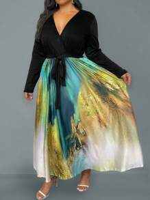 SHEIN Clasi Plus Size Women'S Tie Dye Belted Dress - Multicolor - View 1