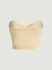 SHEIN Qutie Casual Textured Knit Tube Top For Women Music Festival  Summer Tops - Yellow - View 2