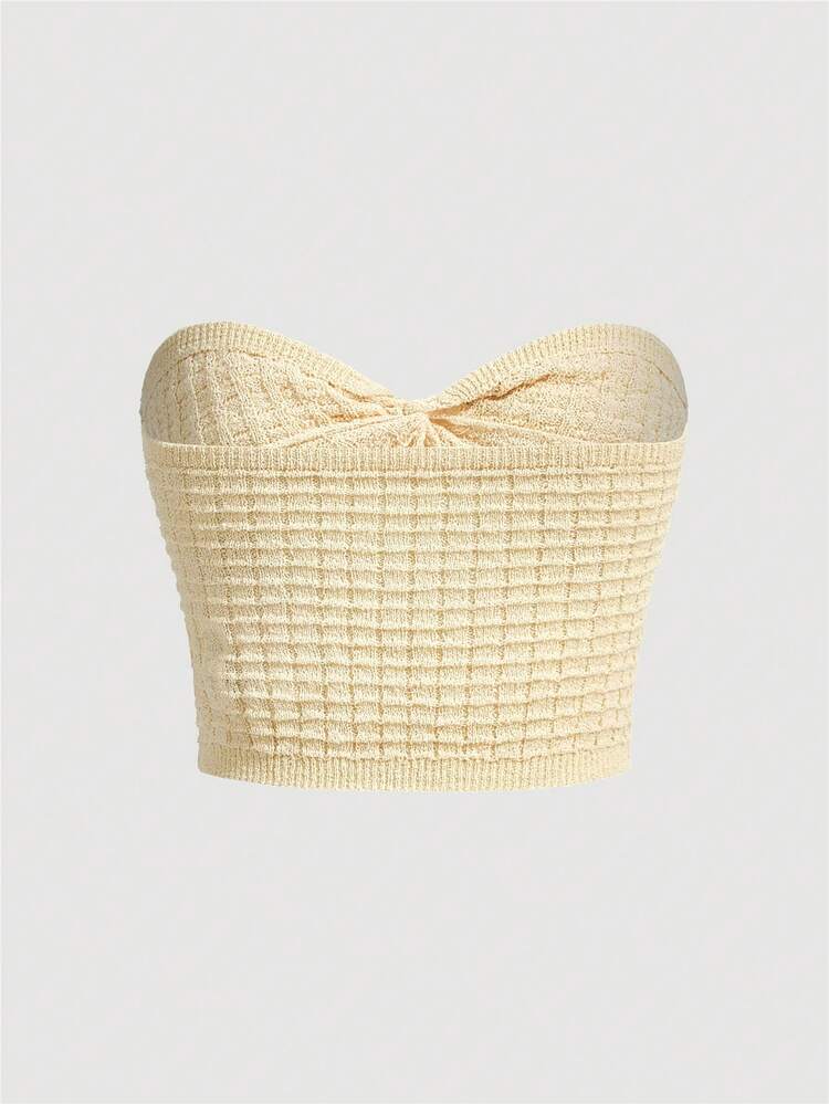 Casual Textured Knit Tube Top For Women Music Festival  Summer Tops
