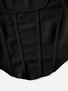 SHEIN EZwear 方領接縫細節頭巾下擺 T恤 - 黑色 - 查看 6