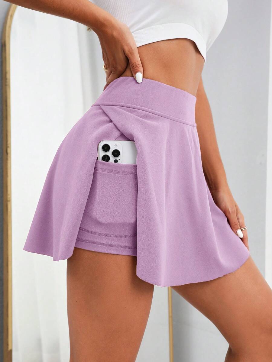 SHEIN Essnce 女士實色短裙內搭短褲 - 淡紫色 - 查看 1