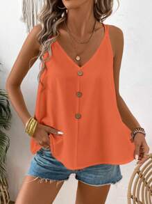 SHEIN Top Camisola Informal Con Detalle De Botones Y Cuello En V
