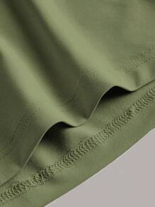 SHEIN EZwear Dress Ukuran Plus Ruched Split Thigh Plain Anggun - Hijau Tentara - View 5