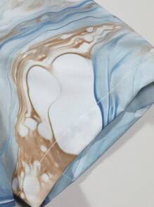 Men's Fashion Marble Print Short Sleeve Shirt - Blue - View 5