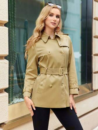 GASMAN Women's Double Breasted Long Sleeve Casual Trench Coat