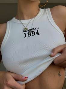 INAWLY Women's Letter Printed Crop Top Tank Top For Summer Graphic Tees Women Tops