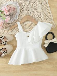 SHEIN Camisa Assimétrica Com Bainha Sólida De Cor Em Formato De Folha De Lótus 3d Para Meninas Jovens Na Primavera/verão