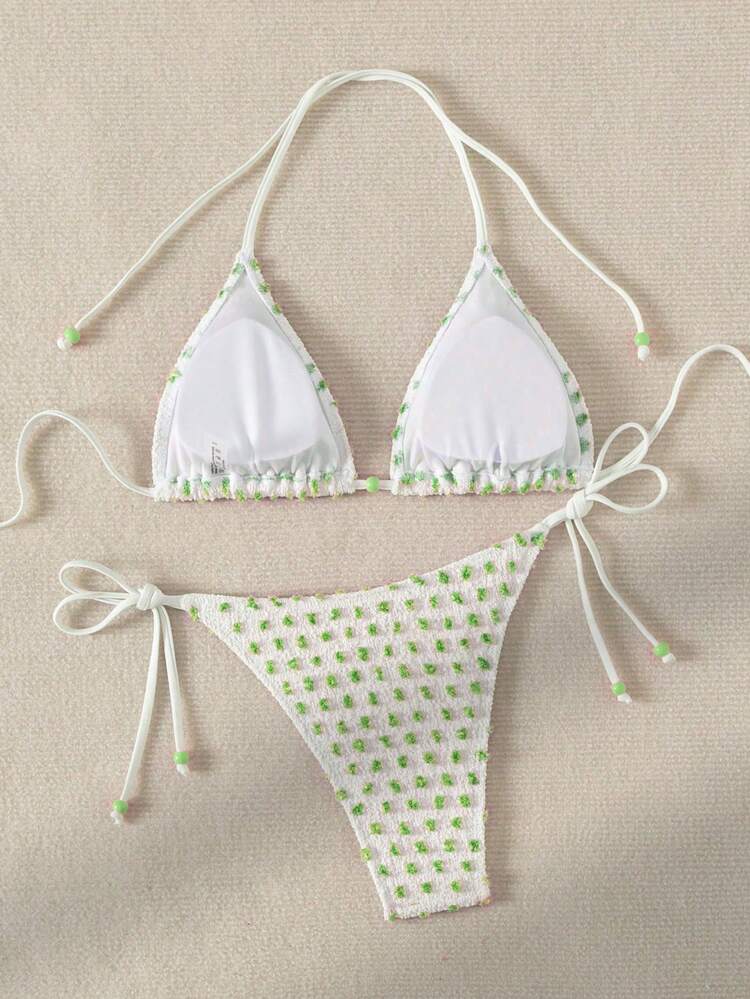 Contrast Color Swiss Polka Dot Bikini Set Summer