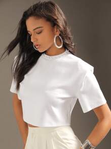 Anewsta Elegant Pearl Trimmed White Textured Women's T-Shirt