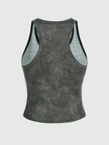 ROMWE Grunge Punk Parte superior de tirantes con estampado teñido y cruzado con rhinestones, escolar - Gris - Ver 2