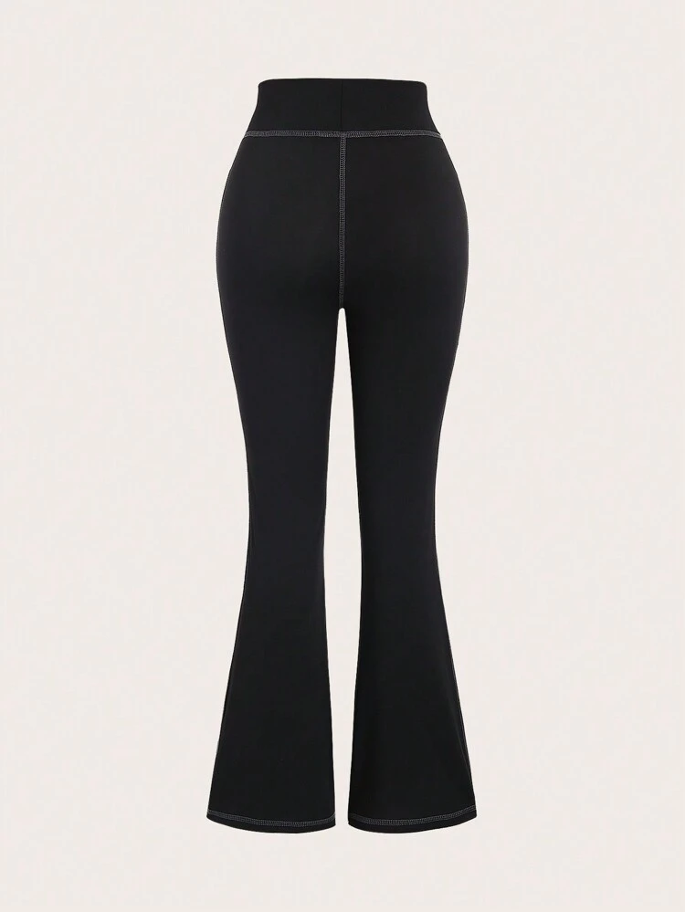 Flared Pants With Visible Stitching And Wide Waistband Fall Cloth For Women
