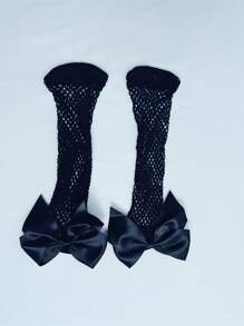 ROMWE Kawaii Women's Fishnet Short Socks With Bow Design - Black - View 2