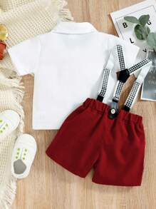 Set de 2 piezas de ropa para bebé niño con top de manga corta con botones y shorts bombacho