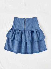 Soleia Jupe En Jean À Ourlet À Volants En A À Taille Haute Pour Femme, Style Vacances Avec Un Ajustement Ample
