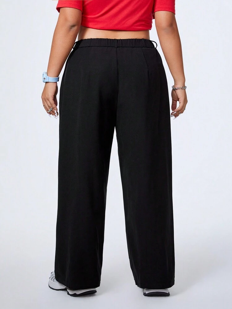 Plus Size Spider Web Pattern Straight Pants With Diagonal Pockets