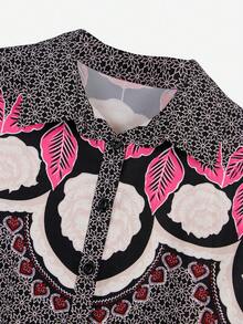 Leaf Printed Button Front Long Sleeve Shirt