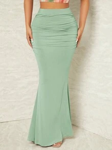 SHEIN SXY Women's Pleated Mermaid Style Green Skirt - Mint Green - View 3