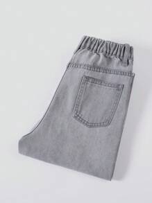 SHEIN Tween Boy Cool Metal Texture Gradient Insert Pocket Jeans - Grey - View 6