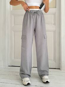 EURMUSE Woman Belly Boxer Detailed Cargo Pockets Pants - Grey - View 1