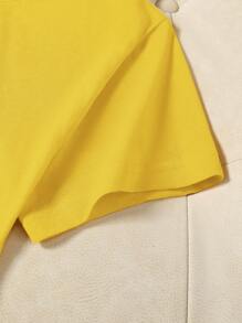 INAWLY 純色圓領短袖休閒t恤衫 - 黃色 - 查看 4