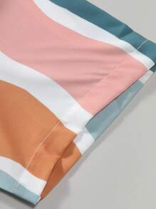 Men's Striped Print Casual Commuter Short Sleeve Shirt - Dark Green - View 5