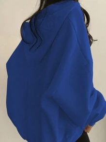INAWLY Loose Fit Hoodie With Letter Patch, Drop Shoulder,Long Sleeve Tops Pullover Fall Outfit - Royal Blue - View 2