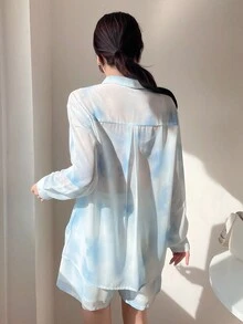 DAZY Tie-Dye Buttoned Collar Shirt With Pockets And Shorts