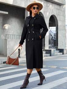 MIEGOFCE 女士春秋休闲双排扣中长款风衣 - 黑色 - 查看 4