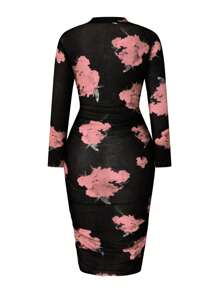 SHEIN Clasi Plus Size Floral Print Pleated Dress - Pink - View 2