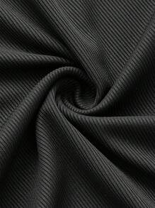 SHEIN BASICS 短袖貼身大尺碼連身裙 - 黑色 - 查看 8